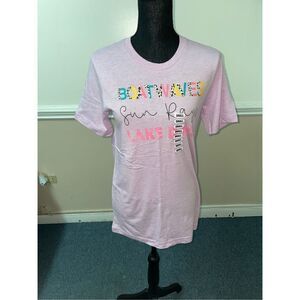 NWT Bella Canvas Lake, Boat, Sun Short Sleeve Tee- Light Pink